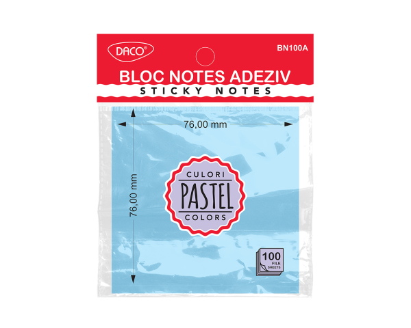 BLOC NOTES ADEZIV 76X76 ALBASTRU PASTEL DACO BN100A
